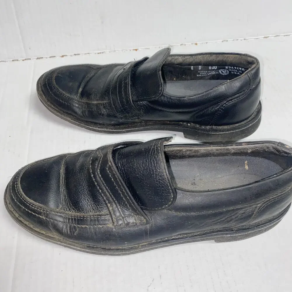 Footonic II Black Leather Slip-On Loafer Shoes Men's Size 8 Vintage